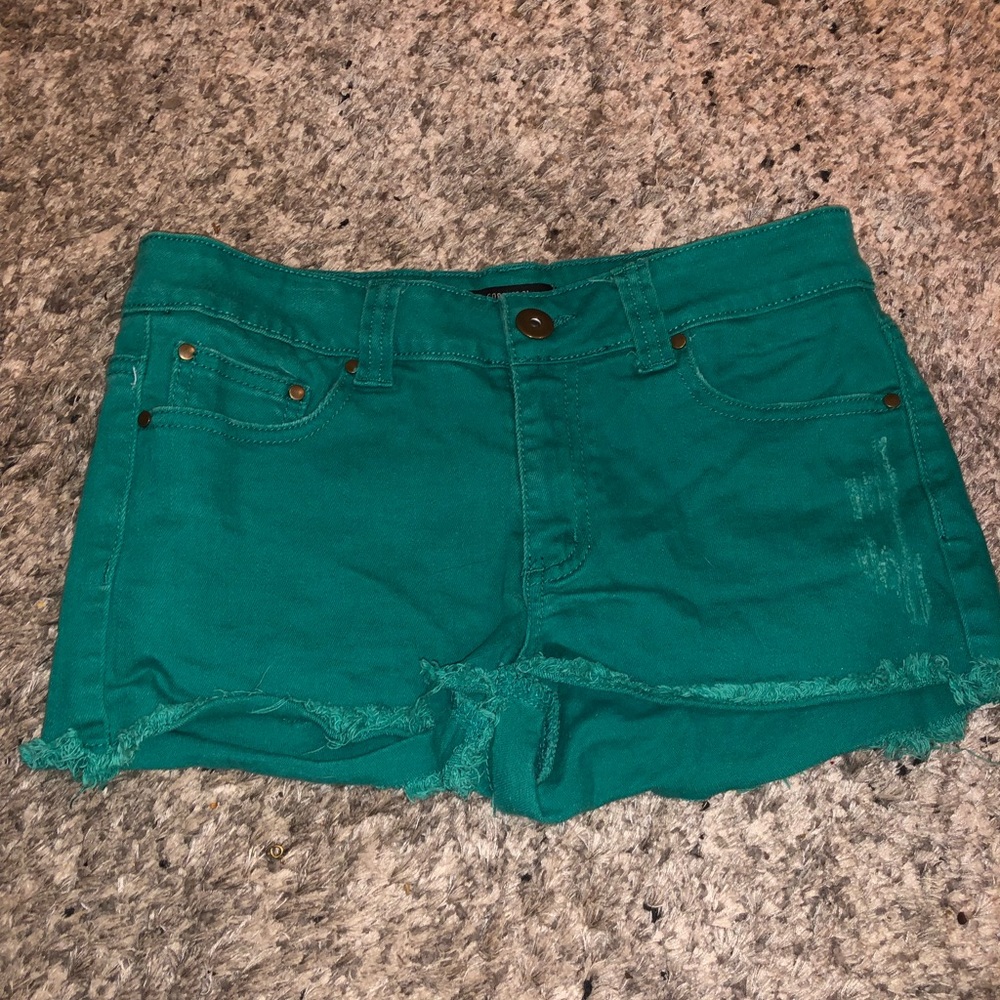 Green jean shorts